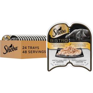 imageSheba Perfect Portions Bistro Adult Wet Cat Food Chicken in Alfredo Sauce Entree 26 oz TwinPack Trays 24 Count 48 ServingsChicken