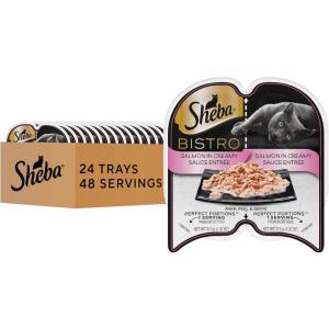 imageSheba Perfect Portions Bistro Adult Wet Cat Food Chicken in Alfredo Sauce Entree 26 oz TwinPack Trays 24 Count 48 ServingsSalmon