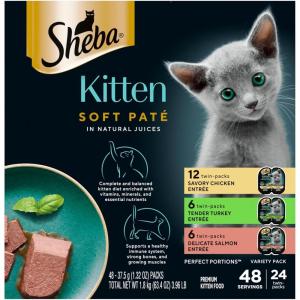 imageSheba Perfect Portions Kitten Wet Cat Food Pate Chicken Entree and Salmon Entree 26 oz TwinPack Trays 12 Count 24 Servings Pack of 2Chicken  Salmon  Turkey