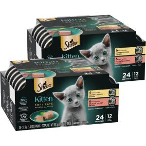 imageSheba Perfect Portions Kitten Wet Cat Food Pate Chicken Entree and Salmon Entree 26 oz TwinPack Trays 12 Count 24 Servings Pack of 2Chicken  Salmon