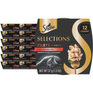 imageSheba Selections Filets in Broth Adult Wet Cat Meal Complement Chicken ampamp Tuna Recipe 13 oz Cups 12 CountChicken