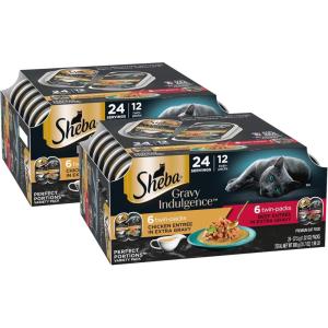 imageSheba Gravy Indulgence Adult Wet Cat Food Salmon Entree and Whitefish Entree in Extra Gravy Variety Pack 26 oz TwinPack Trays 12 Count 24 Servings Pack of 2Beef  Chicken