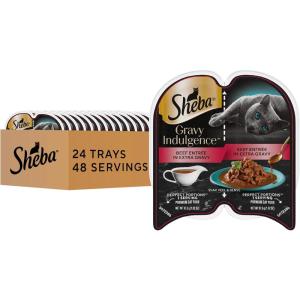 imageSheba Gravy Indulgence Adult Wet Cat Food Salmon Entree and Whitefish Entree in Extra Gravy Variety Pack 26 oz TwinPack Trays 12 Count 24 Servings Pack of 2Beef