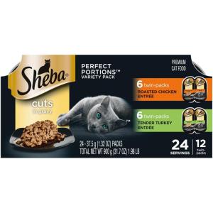 imageSheba Perfect Portions Wet Cat Food Cuts in Gravy Variety Pack Roasted Chicken Entree with Sustainable Tuna and Tender Turkey Entree 26 oz TwinPack Trays 36 Count 72 ServingsChicken  Turkey