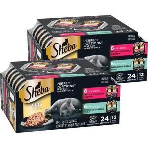 imageSheba Perfect Portions Wet Cat Food Cuts in Gravy Variety Pack Roasted Chicken Entree with Sustainable Tuna and Tender Turkey Entree 26 oz TwinPack Trays 36 Count 72 ServingsSalmon  Tuna