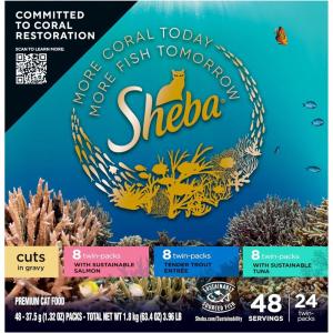 imageSheba Perfect Portions Wet Cat Food Cuts in Gravy Variety Pack Roasted Chicken Entree with Sustainable Tuna and Tender Turkey Entree 26 oz TwinPack Trays 36 Count 72 ServingsSalmon  Trout  Tuna