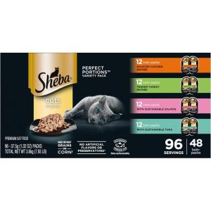 imageSheba Perfect Portions Wet Cat Food Cuts in Gravy Variety Pack Roasted Chicken Entree with Sustainable Tuna and Tender Turkey Entree 26 oz TwinPack Trays 36 Count 72 ServingsChicken  Turkey  Salmon  Tuna