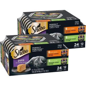 imageSheba Perfect Portions Wet Cat Food Pate with Sustainable Salmon Signature Seafood Entree and Tender Whitefish and Tuna Entree Variety Pack 26 oz Twin Pack Trays 24 Count 48 ServingsChicken  Turkey