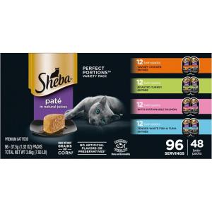 imageSheba Perfect Portions Wet Cat Food Pate with Sustainable Salmon Signature Seafood Entree and Tender Whitefish and Tuna Entree Variety Pack 26 oz Twin Pack Trays 24 Count 48 ServingsChicken  Turkey  Salmon  Whitefish