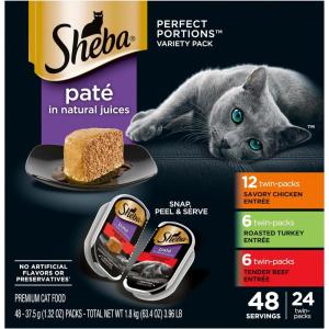 imageSheba Perfect Portions Wet Cat Food Pate with Sustainable Salmon Signature Seafood Entree and Tender Whitefish and Tuna Entree Variety Pack 26 oz Twin Pack Trays 24 Count 48 ServingsChicken  Turkey  Beef
