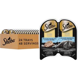 imageSheba Perfect Portions Wet Cat Food Cuts in Gravy with Roasted Chicken Entree 26 oz TwinPack Trays 24 Count 48 ServingsWhitefish  Tuna