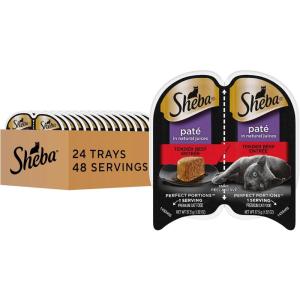 imageSheba Perfect Portions Wet Cat Food Pate Savory Chicken Entree 26 oz TwinPack Trays 24 Count 48 ServingsBeef