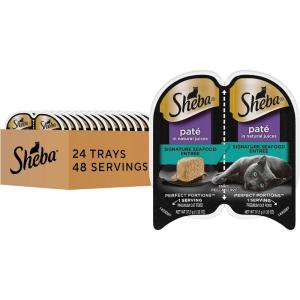imageSheba Perfect Portions Wet Cat Food Pate Savory Chicken Entree 26 oz TwinPack Trays 24 Count 48 ServingsSeafood