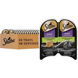 imageSheba Perfect Portions Wet Cat Food Pate Savory Chicken Entree 26 oz TwinPack Trays 24 Count 48 ServingsTurkey